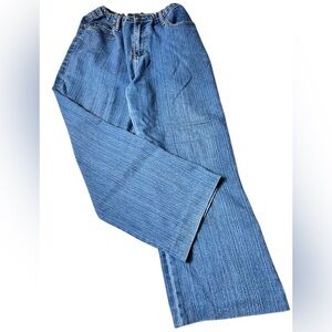 Richcow Jeans wide-leg, high-raise denim, 32” elastic waist, Gen Z, rhinestones